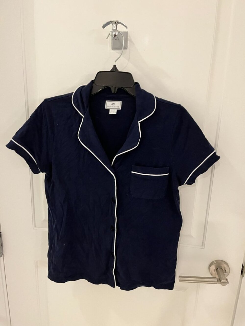 Petite Plume Navy Piped Pima Cotton Cropped Pajama Set SMALL S - Picture 4 of 9